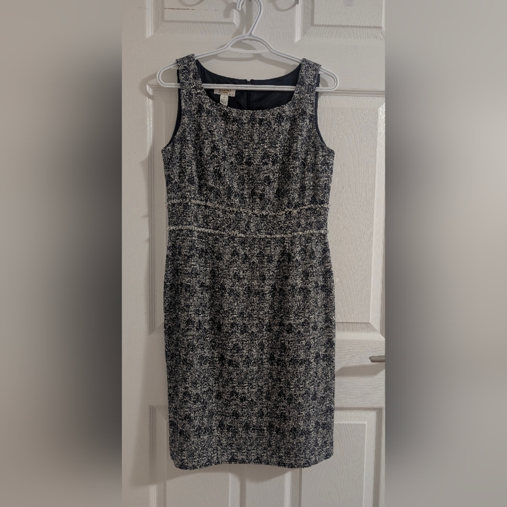 Talbots Navy Blue White Tweed Sheath Dress Career Preppy Chic Old Money - 10 P